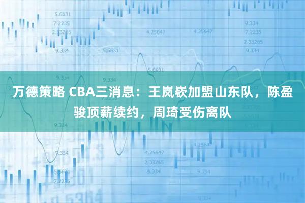 万德策略 CBA三消息：王岚嵚加盟山东队，陈盈骏顶薪续约，周琦受伤离队